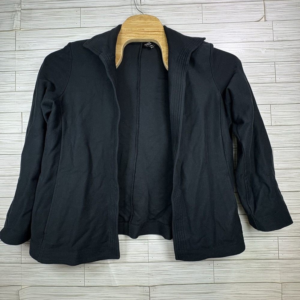 Eileen Fisher‎ Women's Black Cotton Open Front Cardigan Jacket Size Large